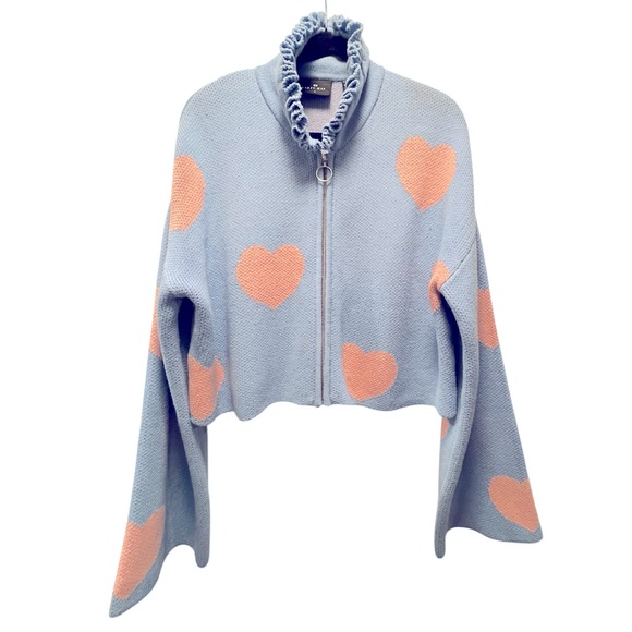 Lazy Oaf Love Me Forever Blue and Pink Zip Up Cardigan- Size M - Picture 1 of 7